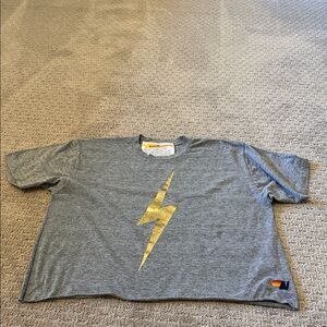 Aviator Nation Tee—womens Grey T-Shirt with Gold Lightning Bolt -